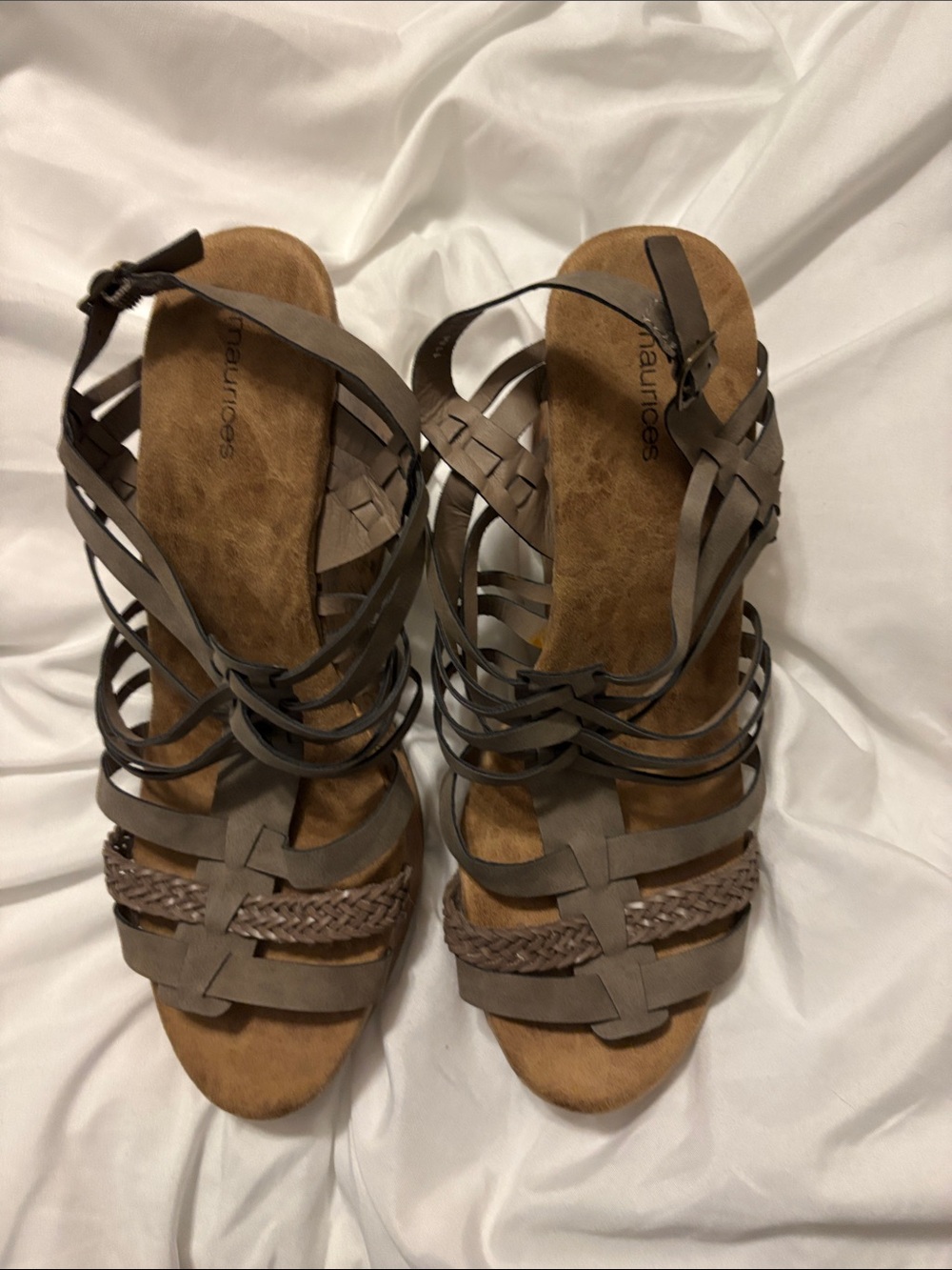 Maurices Neutral Brown Strappy Braided Sandals Size 11